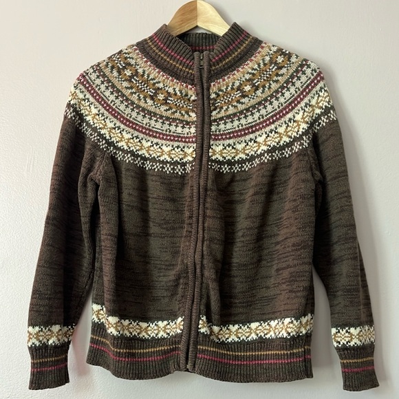 Vintage Tiara Cotton Zipper Mock Neck Sweater Cardigan Y2K Women’s Large Petite - Picture 1 of 6